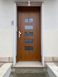 porte d'entrée en pvc 70mm chêne doré avec gache électrique